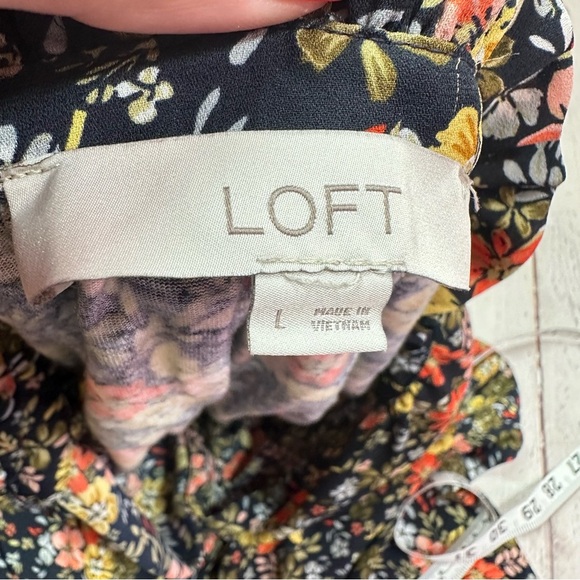 ann taylor LOFT floral Sleeveless Blouse ruffled Mandarin Collar 1/2 button sz L - Picture 6 of 7